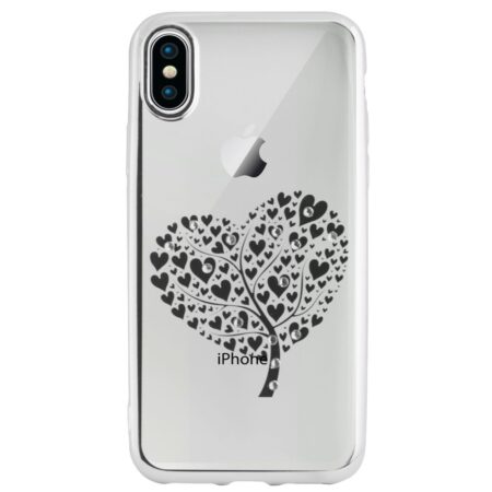 Silikoon kristallidega Iphone X/ Iphone XS (hõbe raam/südapuu)