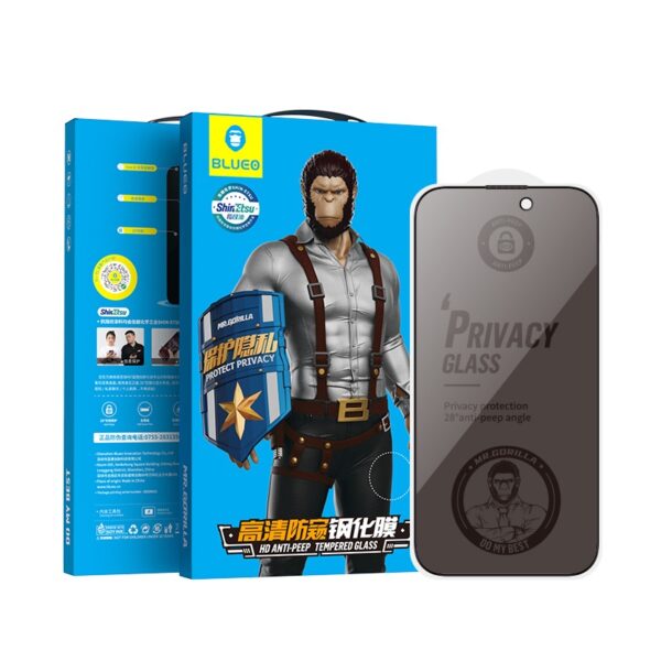 Kaitseklaas "Mr. Monkey" Full Glue Privacy Iphone 14 Pro Max / Iphone 15 Plus (must)
