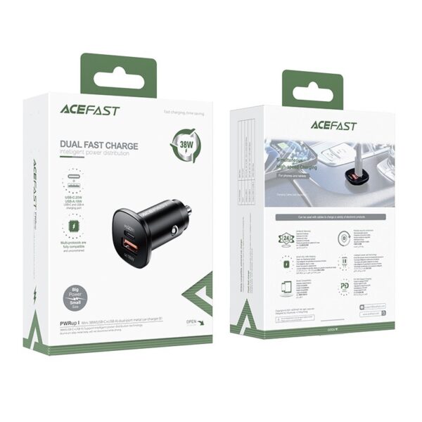 Autolaadija Acefast B1 Mini 38W USB-C+USB-A (must)