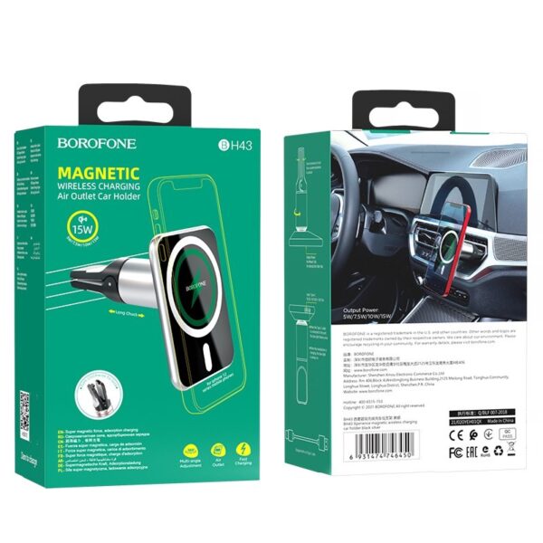 Autolaadija-hoidik Borofone BH43 MagSafe, 15W (must)