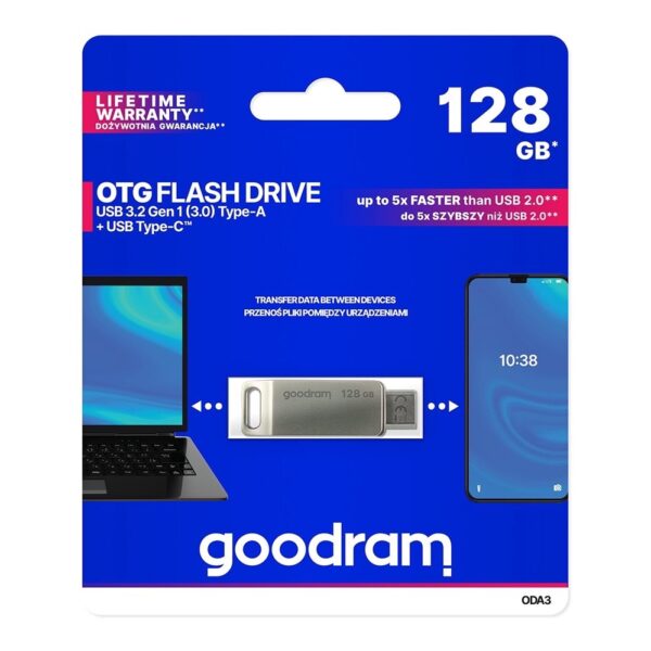 Mälupulk Goodram 128 GB USB 3.2 Gen 1 USB / USB C OTG (hõbedane)