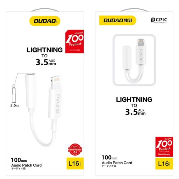 Adapter Dudao Lightning - 3.5mm, kõrvaklappidele (valge)