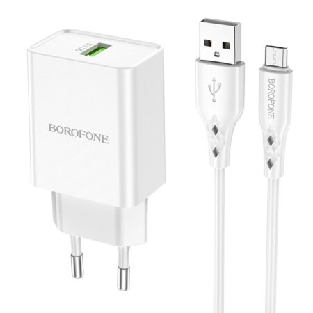 Laadija Borofone BN5 QC 3.0 18W + microUSB (valge)