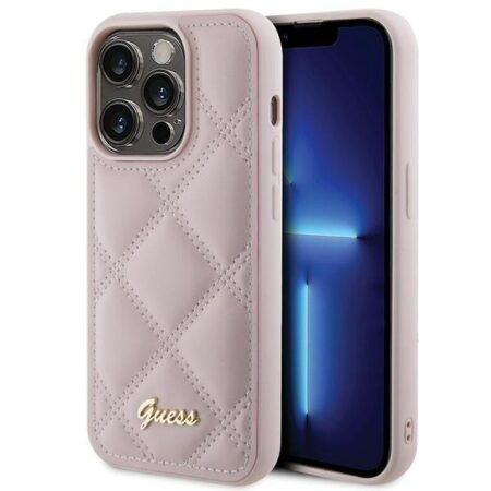 Guess Ümbris Quilted Metal Logo iPhone 15 Pro (roosa)