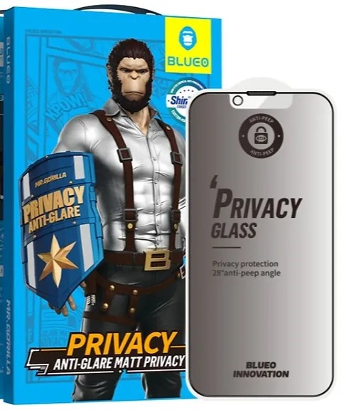 Kaitseklaas "Mr. Monkey" Full Glue Privacy Matte Iphone 14 Pro Max / Iphone 15 Plus (must)