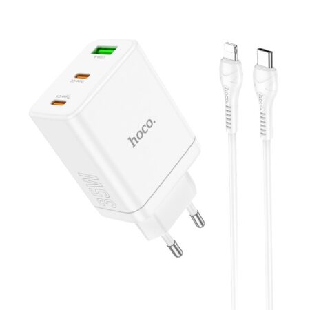 Laadija Hoco N33 1xUSB-A / 2xType-C 35W + Lightning (valge)