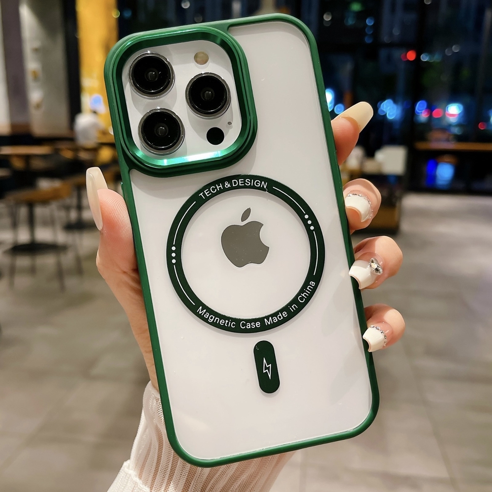 Ümbris Tech&Design Magsafe iPhone 15 (roheline/läbipaistev)