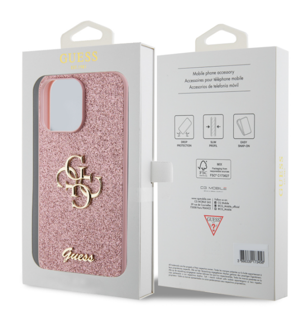 Guess Ümbris GUHCP15XHG4SGP PU Fixed Glitter 4G Metal Logo Case iPhone 15 Pro Max (roosa)