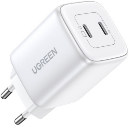 USB Adapter Ugreen CD294 Nexode GaN 2x USB-C, 45W (valge)