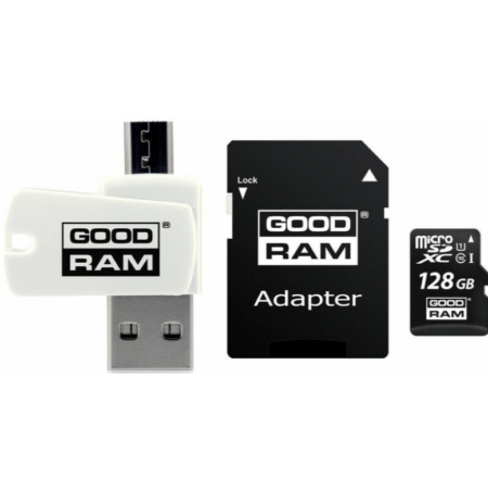 Mälukaart Micro SD Goodram 128 GB Class 10 + SD Adapter + mälukaardilugeja