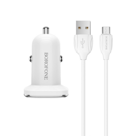 Autolaadija Borofone BZ12A USB + microUSB (2.4A /valge)