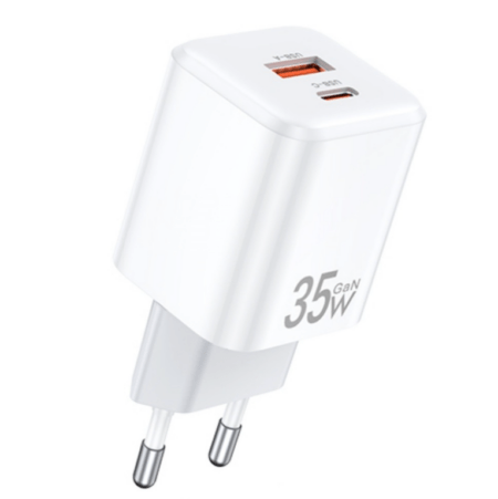 Adapter Awei PD66-EU GaN 35W USB-A / Type-C (valge)