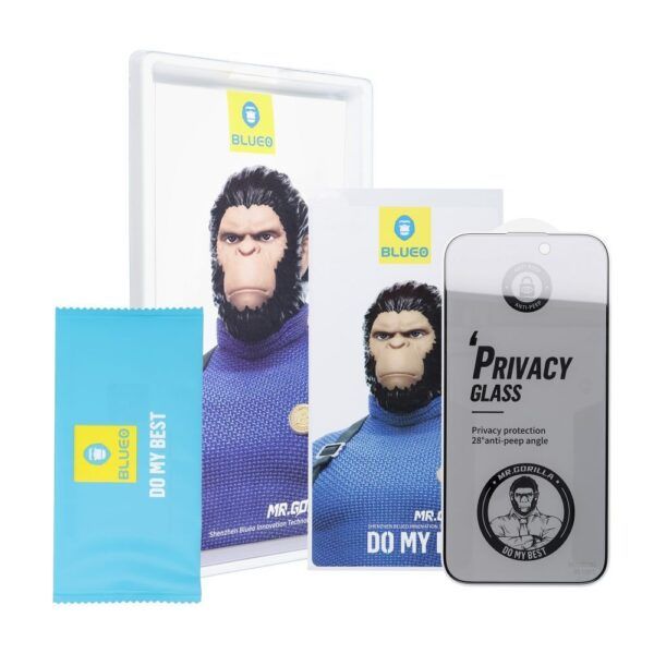 Kaitseklaas "5D Mr. Monkey" Full Glue Privacy iPhone 16 Pro (must)