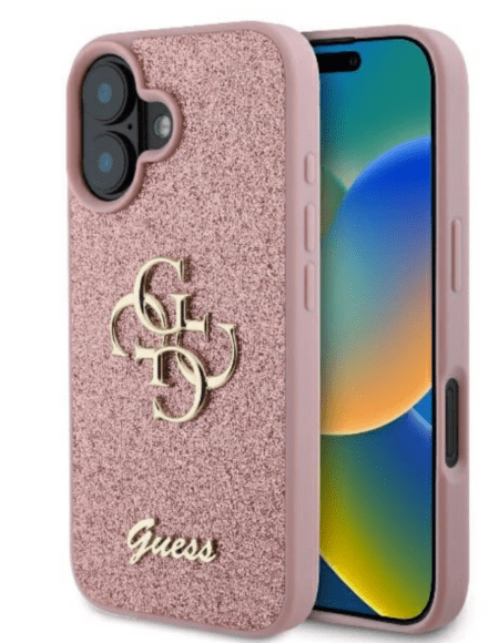 Guess Ümbris GUHCP16SHG4SGP PU Fixed Glitter 4G Metal Logo Case for iPhone 16 (roosa)
