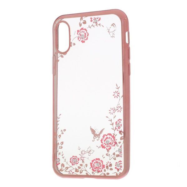 Silikoon Pilt kristallidega Iphone X/ Iphone XS (roosa raam/roosad lilled)