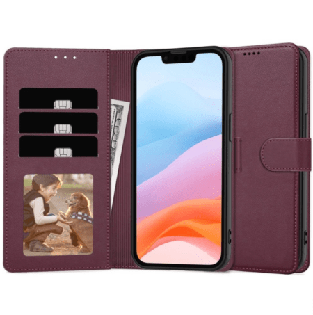 Ümbris kaanega Fancy Wallet Apple iPhone 12/ 12 Pro (viinamari)