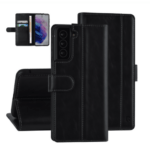 Ümbris kaanega UNIQ Leather Samsung Galaxy S21 Plus (must)