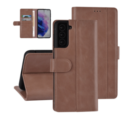 Ümbris kaanega UNIQ Leather Samsung Galaxy S21 Plus (rose-gold)