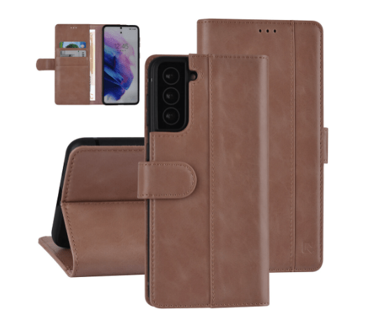 Ümbris kaanega UNIQ Leather Samsung Galaxy S21 Plus (rose-gold)