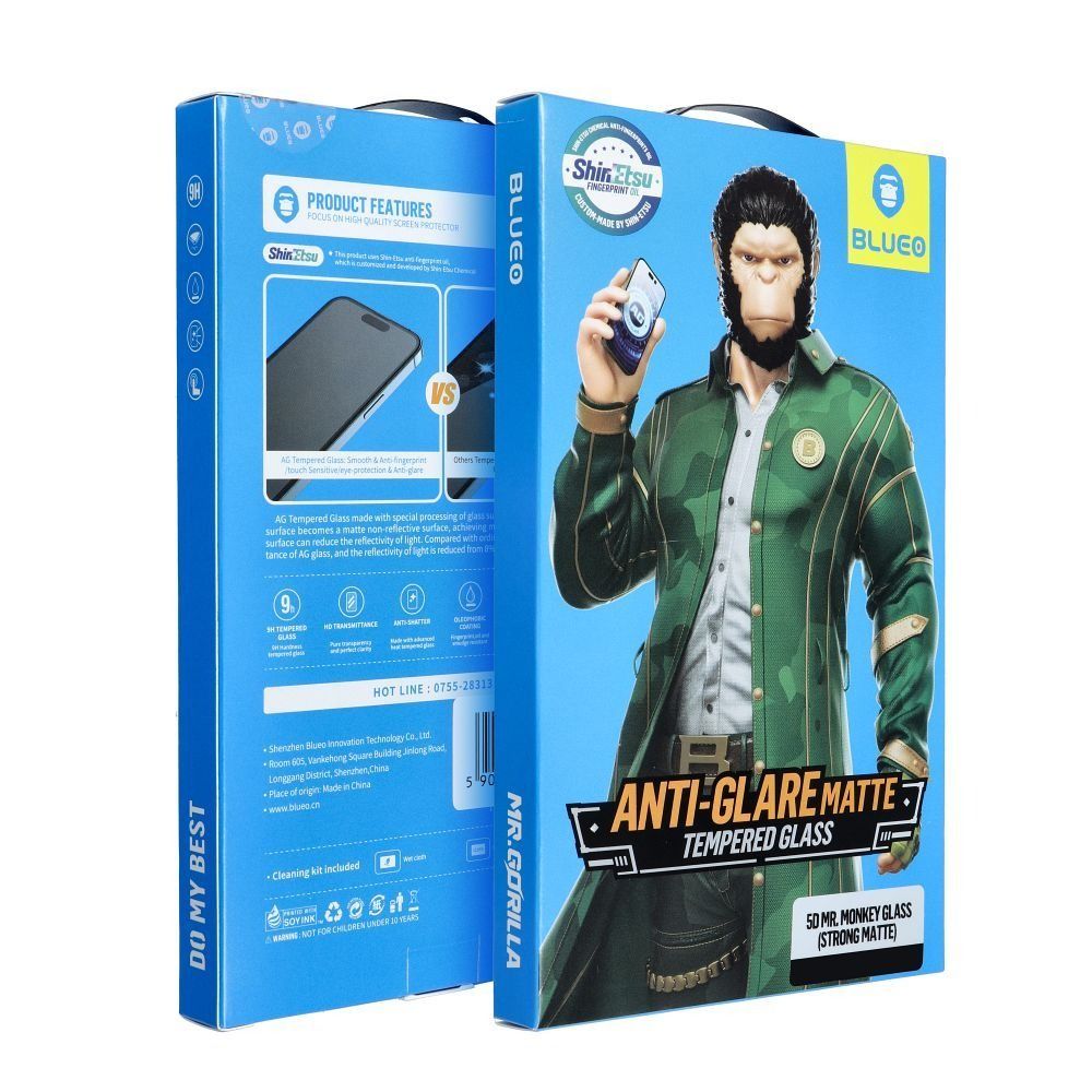 Kaitseklaas "5D Mr. Monkey" Full Glue Strong Matte iPhone 17 Pro / 17 / 16 Pro (must) Kaitseklaas "5D Mr. Monkey" Full Glue Strong Matte iPhone 17 Pro / 17 / 16 Pro (must)