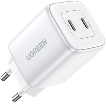 USB Adapter Ugreen CD294 Nexode GaN 2x USB-C, 45W (valge)
