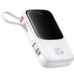 Akupank Baseus Qpow Pro+ 22.5W LCD ekraaniga+Type-C juhe 10000mAh (valge)