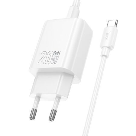Laadija Hoco N60 20W GaN USB-C + USB-C to USB-C cable 1.0m (valge)