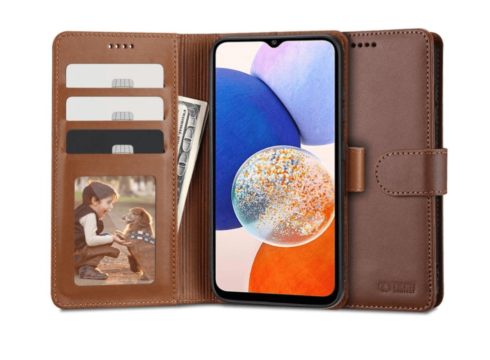 Ümbris Tech-Protect Wallet Samsung A14 4G / 14 5G (pruun)