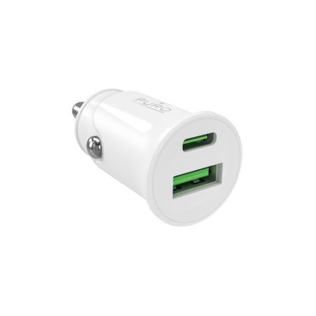 Adapter autosse Puro Pro Lite 1x USB-A + 1x USB-C 20W (valge) Adapter autosse Puro Pro Lite 1x USB-A + 1x USB-C 20W (valge)