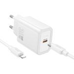 Laadija Hoco N62 30W GaN USB-C + USB-C to Lightning 1.0m (valge)