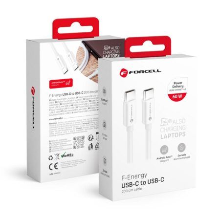 Juhe Forcell F-Energy QC4.0 PD 3A 60W Silicone Type-C to Type-C 2m (valge)