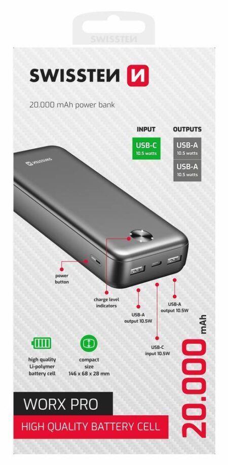 Akupank Swissten Worx Pro 20000mAh (must)