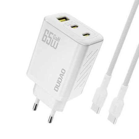 Laadija Dudao A29C 65W GaN USB-A + USB-C juhe (valge)
