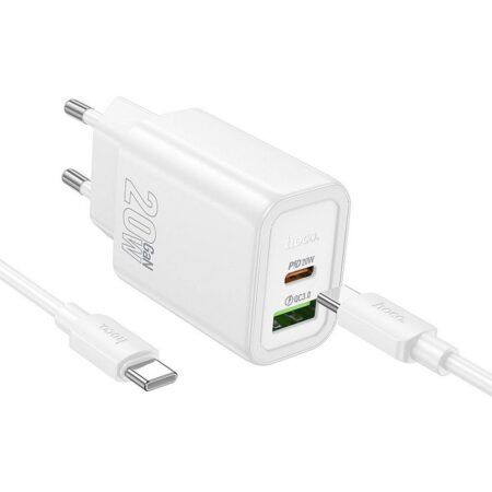 Adapter Hoco N61 USB-C PD20W + USB-C to USB-C 1.0m (valge)