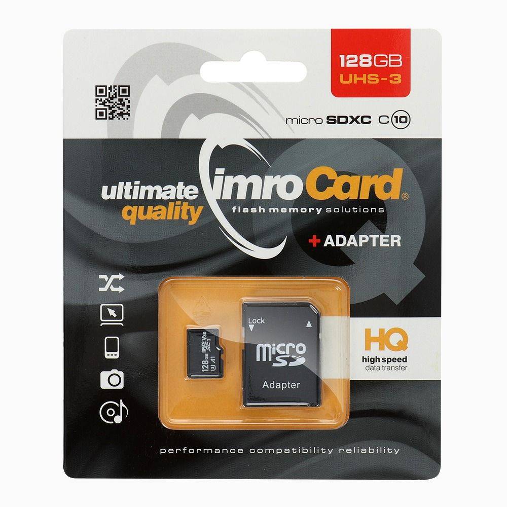 Mälukaart IMRO microSD 128GB SD adapteriga Mälukaart IMRO microSD 128GB SD adapteriga