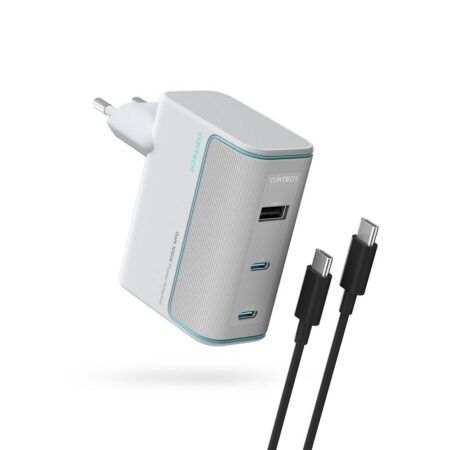 Laadija USB-C juhtmega Cuktech 100W-GAN 2 USB-C, 1x USB-A (valge)