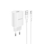 Laadija Borofone BN1 USB-A 2,1A with USB to Type C (valge)
