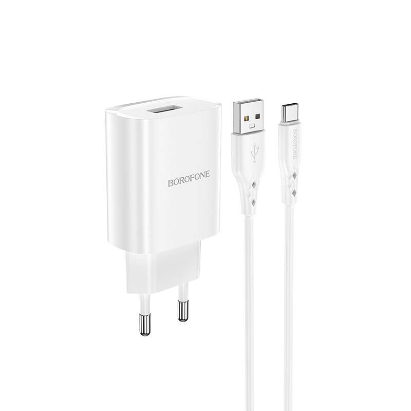 Laadija Borofone BN1 USB-A 2,1A with USB to Type C (valge) Laadija Borofone BN1 USB-A 2,1A with USB to Type C (valge)