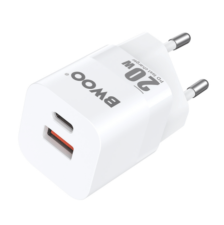 Adapter BWOO CDA156 20W 1xType-C / 1xUSB-A (valge)
