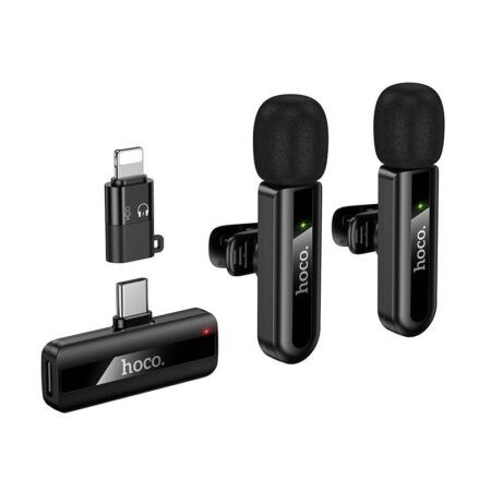 Juhtmevaba mikrofonikomplekt Hoco L20A USB-C / Lightning (must)