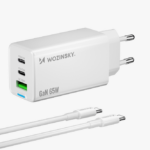 Laadija Wozinsky GaN 65W USB-A + USB-C juhe (valge)