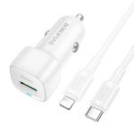 Autolaadija Borofone BZ34B  USB C + USB A 38W + juhe USB C  to Lightning (valge)