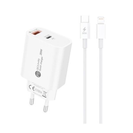 Laadija A6MaxL 20W USB-A USB-C koos USB-C - Lightning kaabliga 1m (valge)