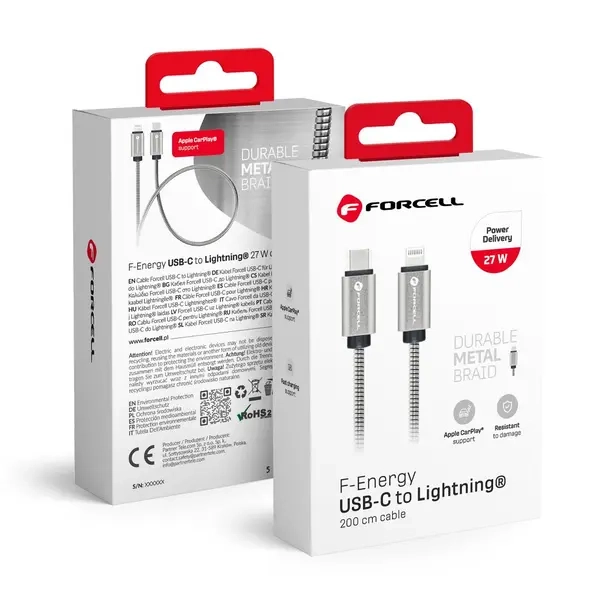 Juhe Forcell C238USB C to Lightning 27W 2 m (hõbe) Juhe Forcell C238USB C to Lightning 27W 2 m (hõbe)