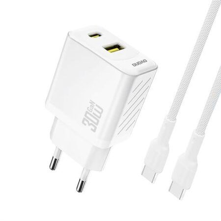 Laadija Dudao A27TCEU 30W GaN USB-A + USB-C juhe (valge)