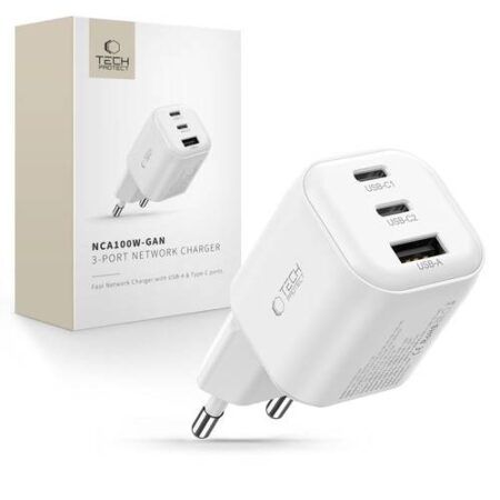 Laadija Tech-Protect NCA100W-GaN PD 3.2 100W / QC3.0 (valge)