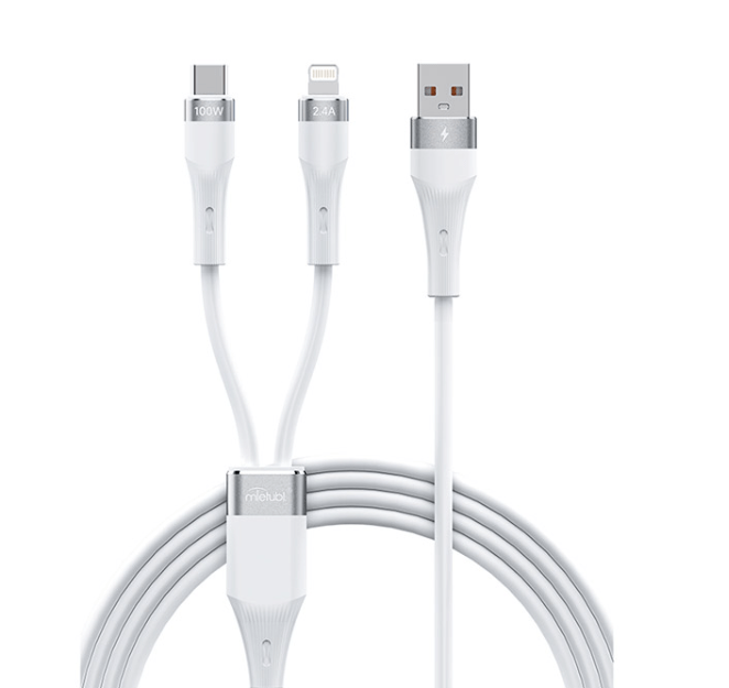 USB juhe Mletubl MTB-DCODTA08 2-in-1USB-A to Type-C + Lightning (1m / valge) USB juhe Mletubl MTB-DCODTA08 2-in-1USB-A to Type-C + Lightning (1m / valge)