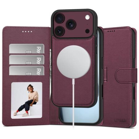 Ümbris kaanega Tech-Protect Wallet MagSafe iPhone 17 Pro / 18 Pro (viinamari)