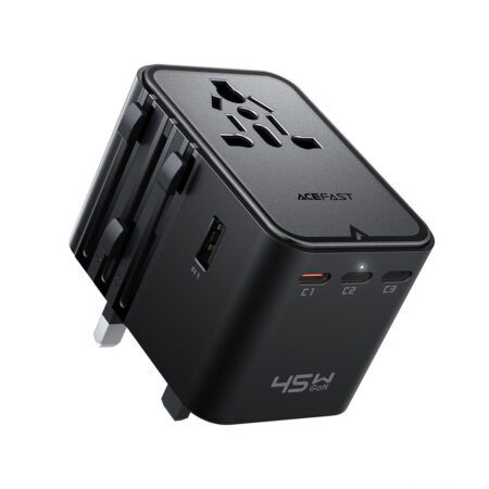 Adapter Acefast Z8 GaN 45W 3x USB-C + 2x USB-A gniazdkiem AC 2500W (must)
