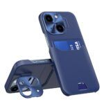 Ümbris kaanega Leather Stand iPhone 14 cover card wallet with stand (sinine)